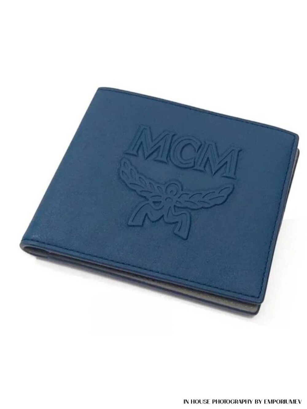 MCM Blue Leather Coburg Injection Embossed Bi-Fold Wallet MXS 9ACE22 VS001